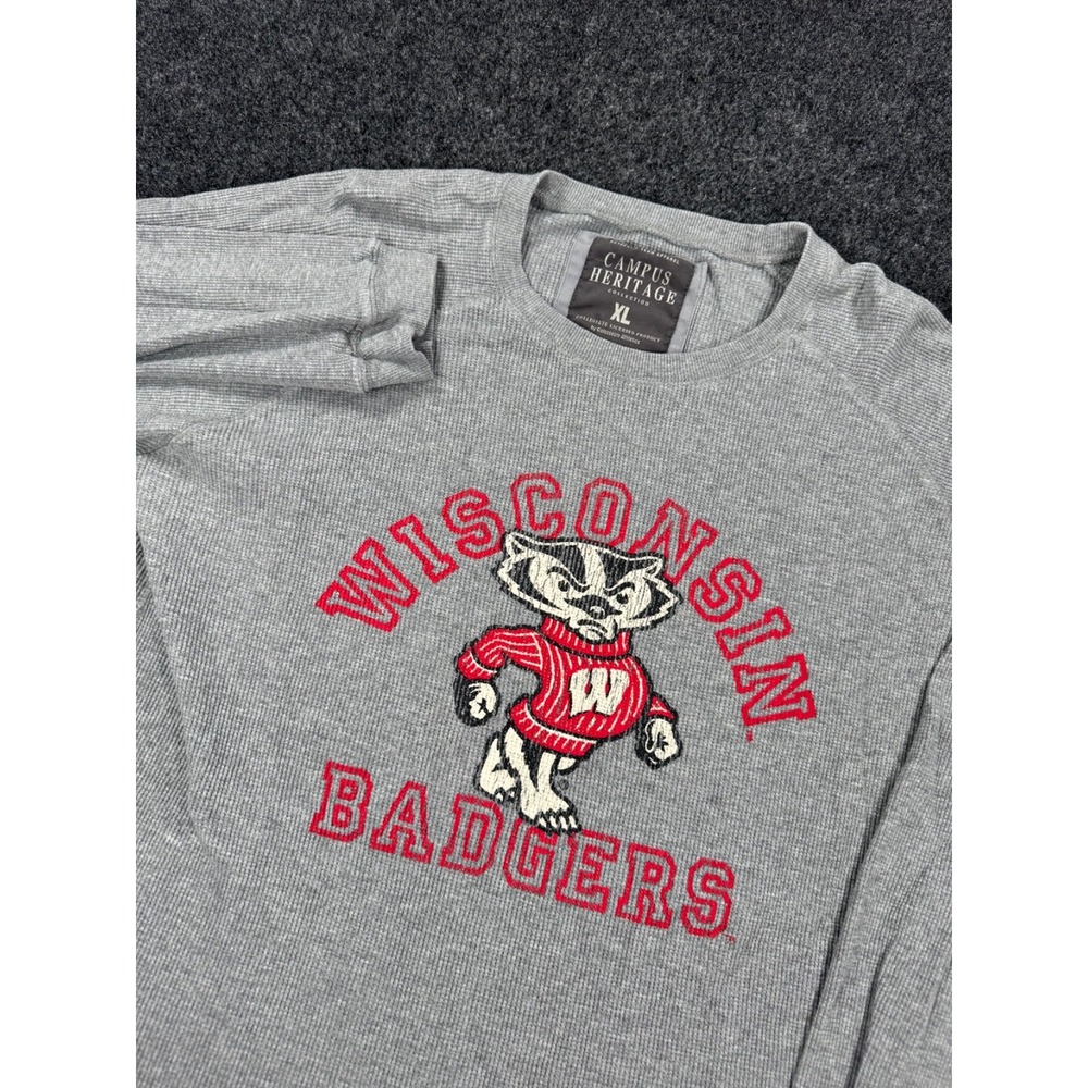 Wisconsin Badgers Campus Heritage Thermal Waffle Knit Long Sleeve Shirt XL Gray